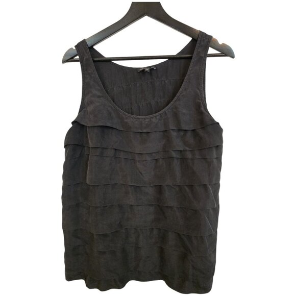 Eileen Fisher black 100% Silk Tiered Ruffle sleeveless Top - Picture 4 of 6